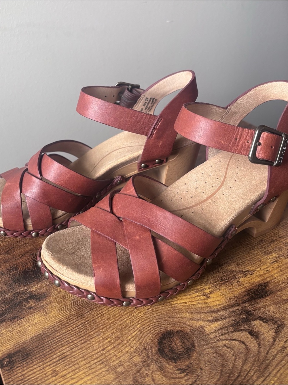 Dansko Tru Veg Tan Brown Leather Braided Wedge Sandals 3603-270600